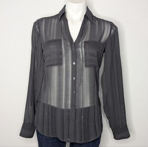 NWT Express Sheer Grey Portifino Slim Fit Long Roll Tab Sleeve Button Up Shirt S